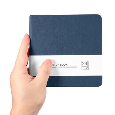 Imagem de PATIKIL Caderno de esboço pequeno, 13 x 13 cm, mini bloco de desenho em aquarela 300 g/m2, papel grosso, 24 folhas/48 páginas, bolso quadrado para desenhar, viagem, artista, adultos, azul escuro