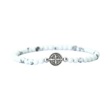 Imagem de Pulseira De Contas Com Cruz De Jesus Para Homens, Amuleto De Pedra Nat