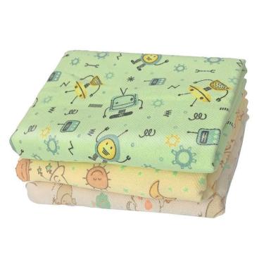 Imagem de Kit 3 Cueiros Bebê Manta Flanelado Estampado 80X60 Neutro