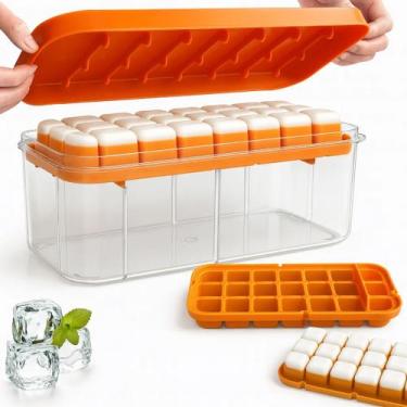 Imagem de Forma de Gelo Yab com Dispensador e Tampa 42 Cubos Silicone 2 Andares 