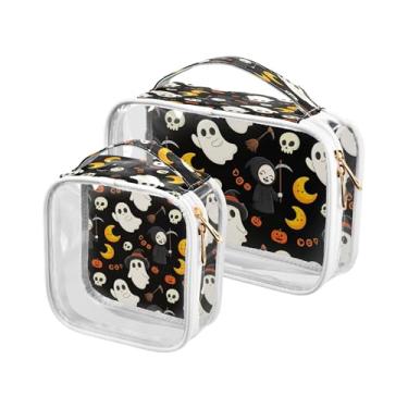 Imagem de xigua Bolsa de maquiagem de fantasmas de Halloween para mulheres, bolsa de cosméticos de viagem, bolsa de higiene portátil à prova d'água para viagens, férias, organização de banheiro