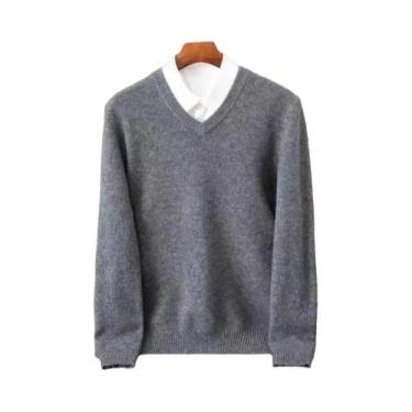 Imagem de Suéter Masculino De Lã Merino 100% Com Gola V, Manga Longa, Casual Ele