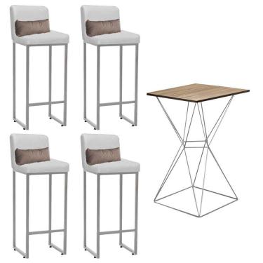 Imagem de Kit Mesa Bistrô E 4 Banqueta Alta Branco E Almofada Bege