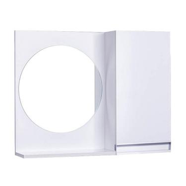 Imagem de Espelho Redondo para Banheiro com Armário Branco com Puxador