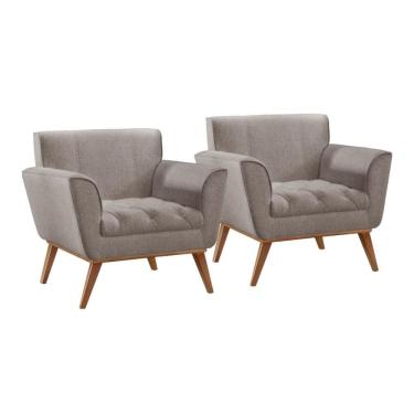 Imagem de Conjunto - 2 Poltronas Lise Luxo Madeira Maciça Castellar Linho Cappuccino