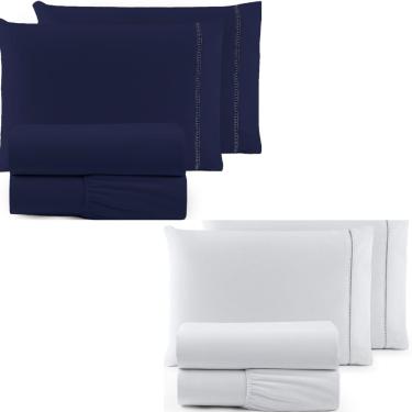 Imagem de Kit 2 Jogos de Lençol Casal/King 4 Peças 400 Fios Ponto Palito Toque Macio Premium Casa Dona