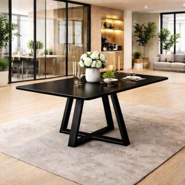 Imagem de Mesa de Jantar para 6 Lugares Pés Madeira Maciça Preto 160x90 Tampo Md