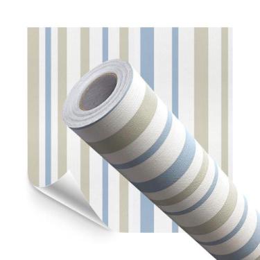 Imagem de Kit 3 Papel de Parede Adesivo Lavavel HD Listrado Azul e Bege 15M - Op