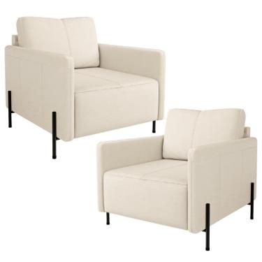 Imagem de Kit 2 Poltronas Decorativa Para Sala Living Pés Industrial Domani L06 Couro Off White - Lyam Decor