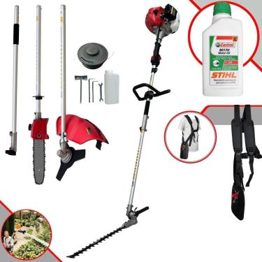 Imagem de Podador Roçadeira e Esqueletadeira Toyama TBC43-MT Bipartido Com Extensor 43cc 1,8HP 9200rpm Com Alcance Aproximado de 5 Metros de Altura + ÓLEO STIHL