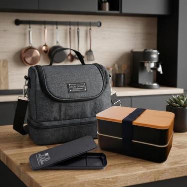Imagem de Kit 2 bolsa Térmica 2 compartimentos Lancheira Necessaire Lanches Bebi