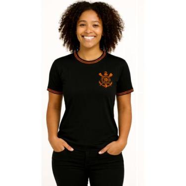 Imagem de Camiseta corinthians gola c retilinea e punho preto feminina -, Preto,