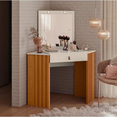 Imagem de Penteadeira Camarim com Espelho e LED 1 Gaveta Glow A04 Cinamomo Off White - Lyam Decor