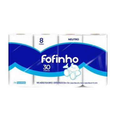 Imagem de Papel Higiênico Neutro Folha Simples 30x10 Fofinho 8 Rolos