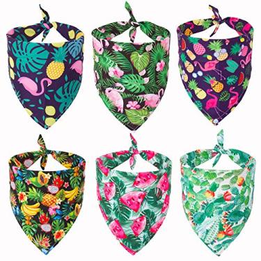 Imagem de ADOGGYGO Bandana Summer Hawaii para cães, pacote com 6, flamingo e frutas, triângulo, bandanas de verão para cães médios e grandes (grande)