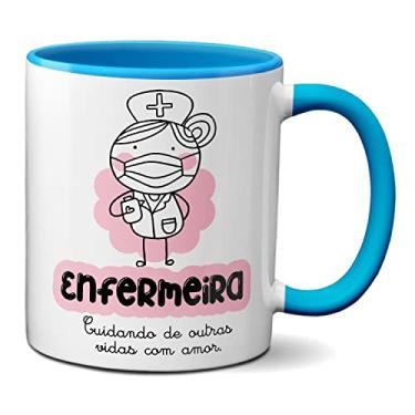Imagem de Caneca Enfermeira Cuidando De Outras Vidas Com Amor Presente (Azul)