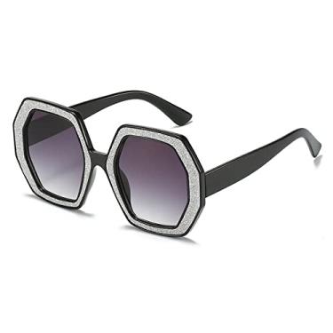 Imagem de Óculos de sol de cristal de tamanho grande quadrado vintage polígono para mulheres moda gradiente brilhante óculos de sol feminino tons, preto duplo cinza, sem estojo