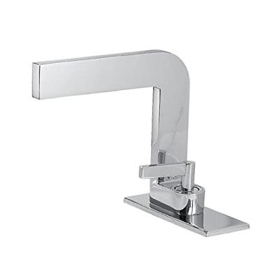 Imagem de Torneiras de lavatório preto fosco Minimalismo Torneira de banheiro de latão Deck Mount Vaso Pia Guindaste Torneira misturadora de água quente fria, Cromado