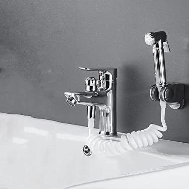 Imagem de Torneira de lavatório de banheiro de latão Torneira de pia de alça única com cabeça de chuveiro Torneiras de água quente e fria Torneira misturadora,E