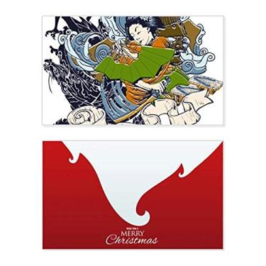 Imagem de Quimono japonês feminino, espada Samurai, feriado, feriado, Natal, cartão de felicitações, mensagem de Natal