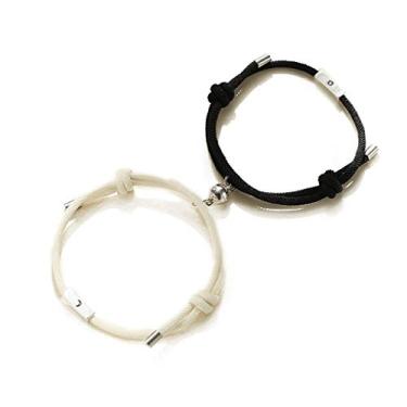 Imagem de Pulseira masculina angwang, 2 peças de pulseira magnética para amantes do sol e da lua, kit para casais, pulseira de amizade combinando, joias modernas.