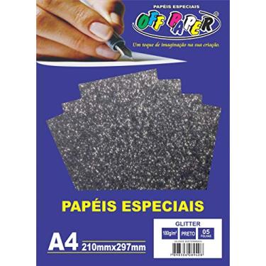 Imagem de Off Paper Especiais Papel Glitter Pacote com 5 Folhas, Preto, A4