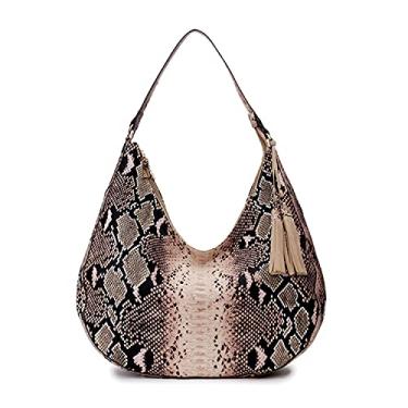Imagem de Bolsas de ombro para mulheres, bolsa de mão clássica retrô com fecho de zíper, bolsa mensageiro com estampa de animal, Bege, 37cm x 11cm x 32cm/14.5in x 4.3in x 12.6in