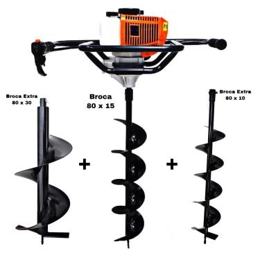 Imagem de KIT Perfurador de Solo Vulcan VPS520-S 2T 52CC 2,5HP com Broca 80x15cm + Brocas Extras 80x10cm e 80x30cm