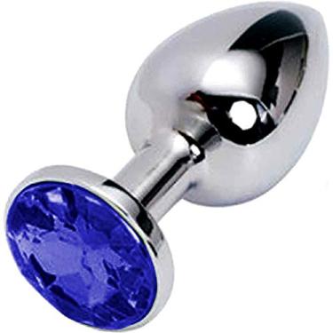 Imagem de Plug Dilatador Anal Cromado Jóia Colorida Azul Iniciante Médio 6,5x2,5cm Sex Shop