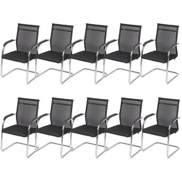 Imagem de Kit 10 Cadeiras Para Escritório Interlocutor Fixa Tela Mesh Roma Or Design Preto