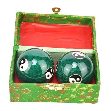 Imagem de YIJU 2x Bolas de Massagem Baoding Balls com Caixa de Armazenamento Presente Portátil Alivia Rigidez Relaxamento Exercício Chinês Handebol para Pais Idosos, Gossip Green