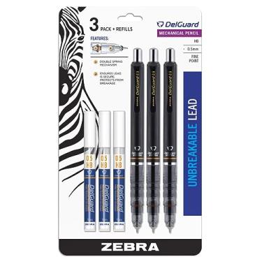 Imagem de Zebra Pen Lapiseira DelGuard com refil de chumbo, ponta fina, 0,5 mm, barril preto, recarregável, pacote com 3 (10613)