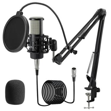 Imagem de ALABS Microfone condensador XLR, kit de microfone de gravação cardioide profissional com diafragma de 25 mm para transmissão, podcast, canto, vocal, microfone de estúdio com braço boom, filtro pop