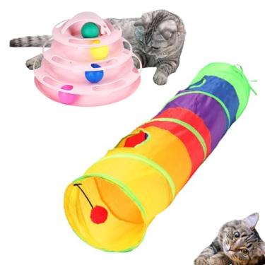 Imagem de 2 Brinquedo Interativo para Gato Torre + Tunel Pet Bolinha Labirinto (ROSA)