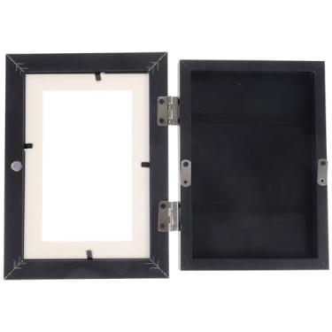 Imagem de HOMSFOU Molduras de arte infantis mutáveis 17 x 12 cm de madeira, abertura frontal para exibição de desenho infantil, escritório em casa, parede, preto