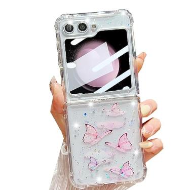 Imagem de Changjia Capa protetora para Samsung Galaxy Z Flip 5 com glitter, estampa de animal brilhante e brilhante, à prova de choque, fina, de silicone TPU transparente, para Galaxy Z Flip 5 5G (rosa)