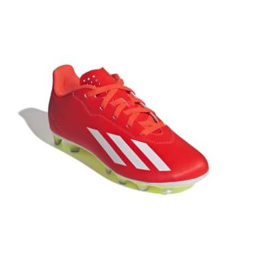Imagem de adidas Soccer X Crazyfast Club Chão flexível (criança pequena/criança grande), Vermelho solar/branco/amarelo solar, 13 Little Kid