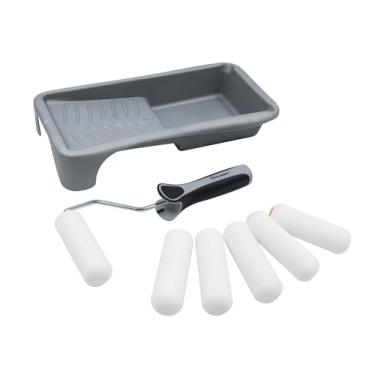 Imagem de ROLLINGDOG Rolo de pintura pequeno - Mini rolo de pintura de espuma de 10 cm mini rolo de pintura para armário, móveis, paredes, molduras de portas e janelas, pintura de superfície lisa (pacote com 8)