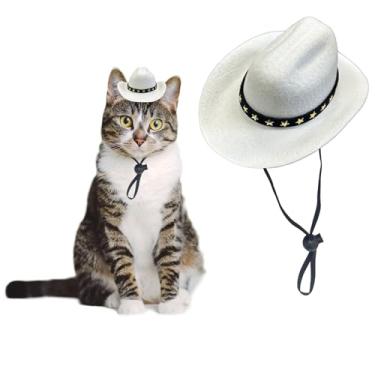 Imagem de AWOCAN Chapéu de cowboy para cães, gatos, chapéu de caubói para animais de estimação, mini chapéu de cowboy para cães, gatos, férias, Halloween, decoração de festa para animais de estimação (branco,