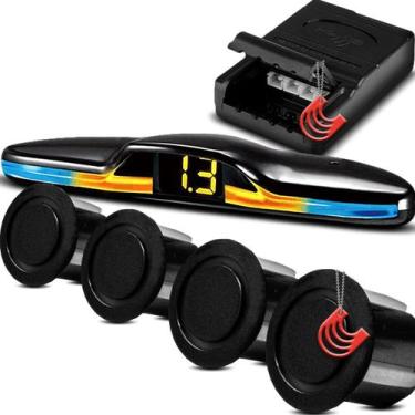 Imagem de Kit Preto Fosco Sensor 4 Pontos Ré Estacionamento Mini LED Sonoro Embu