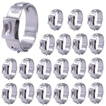 Imagem de mankk 20 peças de anéis de fixação de orelha única de aço inoxidável de 21 mm, anéis de fixação PEX Cinch de aço inoxidável para conexões de encaixe de tubulação PEX M-073-21