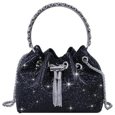 Imagem de TOPALL Bolsa para noite com strass com strass brilhante, prata, bolsa clutch para mulheres, festa, clube, casamento, formatura, Preto, Large