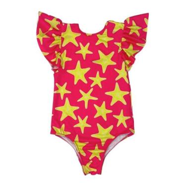 Imagem de Maiô Babado Mangas Proteção Solar UV Menina Infantil Praia - Fofotinho