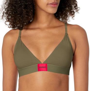 Imagem de HUGO Sutiã feminino triangular com etiqueta vermelha com enchimento removível, Verde-oliva profundo, GG
