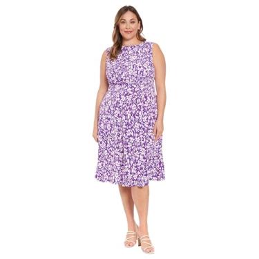 Imagem de London Times Vestido feminino sem mangas com cintura inserida midi e flare, Lilás/branco macio, 48