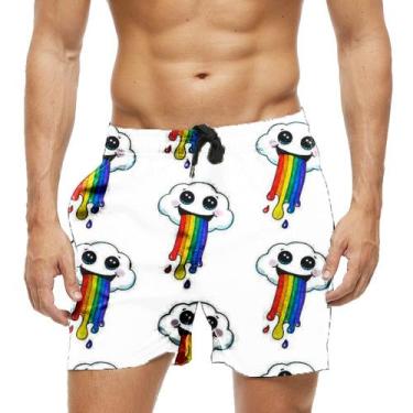 Imagem de Short Praia Shorts Banho Bermuda Verão Nuvens Arco-Íris Colorido 845 -