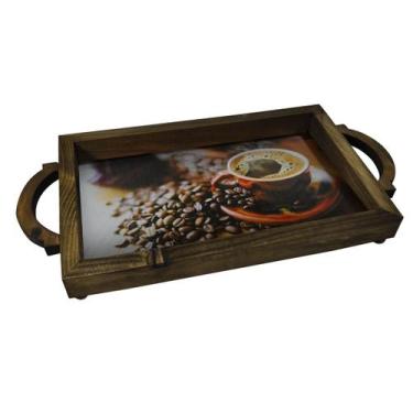 Imagem de Bandeja Com Alça Grãos e Xicará Café 50x25x6 Madeira Pinus - Atacadão 