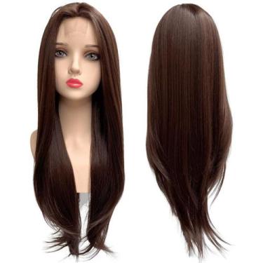 Imagem de Peruca castanho claro lisa repartição ao meio lace wig 12/4A - LIONSWI