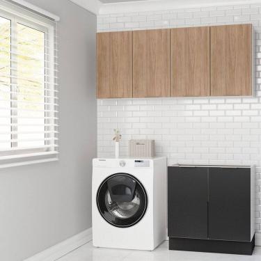 Imagem de Lavanderia Modulada 3 Peças sem Tampo com Rodapé Ipanema Cabecasa Madeiramadeira Grafite Trama/Acácia