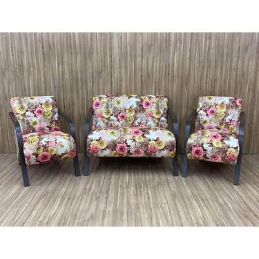 Imagem de Conjunto Poltronas Braço Madeira Floral 66 México